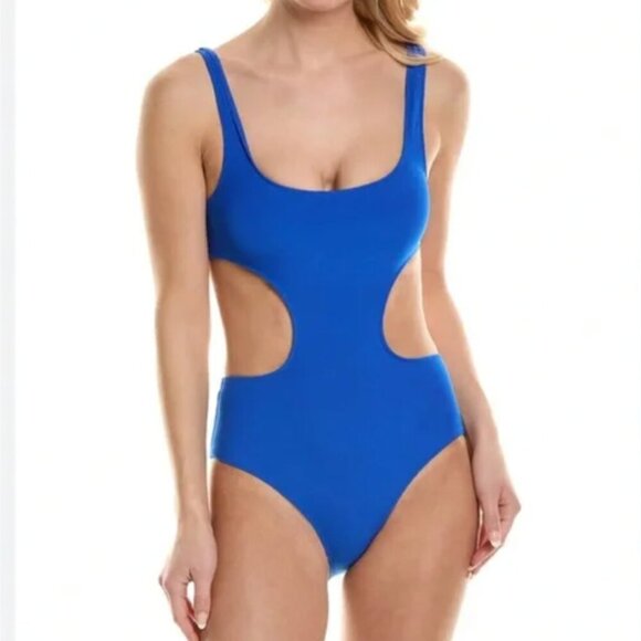 Solid & Striped The Sarah One Piece Swimsuit Crinkle Rib Azure Cut Out L $198 - Picture 1 of 5